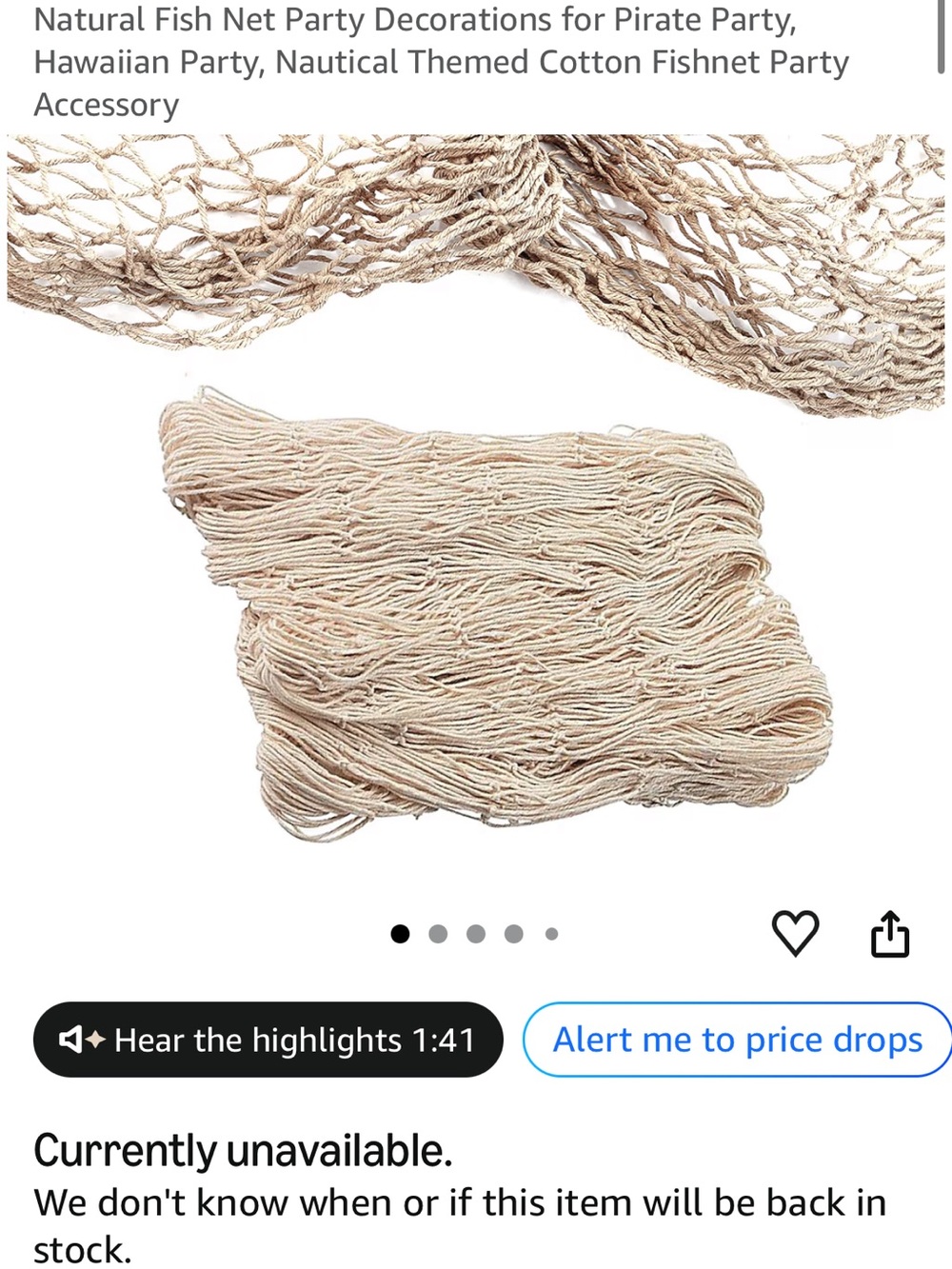 Natural Cotton Fishnet Decoration - Beige Nautical Net